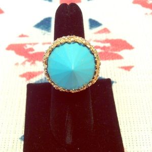 Turquoise Diamanté Gold & Pewter Ring